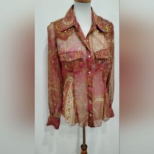BEADED CHIFFON WESTERN STYLE BLOUSE NWT
